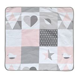 roba Manta de bebé Happy Patch - 80 x 80 cm - manta aconchegante para dormir, gatinhar e brincar - manta de bebé de dupla face de algodão/peluche - rosa/cinzento