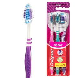 Escova de dentes em zigue-zague, multicolorida, pack triplo