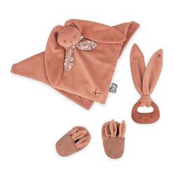 Kaloo - Lapinoo - Coffret de Naissance - Couleur Terracotta - 3 Accessoires Bébé - Doudou + Anneau de Dentition Bébé + Chaussons 11 cm - Dès la Naissance, K218012