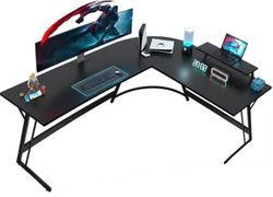JUMMICO Gamingtafel, 170 x 130 x 75 cm, bureau met monitorstandaard, hoekbureau, L-vormig, grote pc-hoektafel, zwart