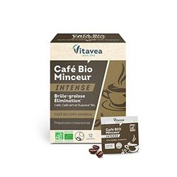 Vitavea - Café Minceur BIO Intense - Brûle-graisse Elimination Silhouette affinée - Café soluble 100% Arabica Guarana origine naturelle et biologique - 12 sachets - Fabriqué en France (Lot de 6)