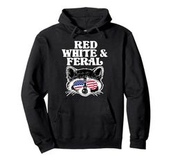 Raccoon Red White and Feral Felpa con Cappuccio