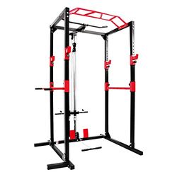Suavinex Power Fitness, Rack Multifunzione per Un Allenamento Efficace di Tutto Il Corpo, Struttura in Acciaio Massiccio Unisex-Adulto, Nero/Rosso