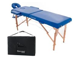 QUIRUMED Opvouwbare massagestoel van hout Easy, blauw, 194 x 70 cm, massagetafel, fysiotherapie, kunstleer, scharnierkop, in hoogte verstelbaar, 2 lichaamen, tot 150 kg