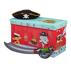 Relaxdays Tabouret Coffre boîte à Jouets Couvercle Pouf Enfant Pliable Rangement Pirate 50L, Rouge, 36 x 60,5 x 30,5 cm
