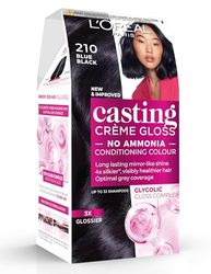 L'Oreal Paris Casting Creme Gloss semi-permanent hair dye, blends away grey hair leaving a radiant hair colour, black hair dye 210 Blue Black