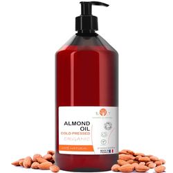 Olio di Mandorle Biologico Estratto a Freddo - Puro, Naturale | Ideale per Massaggi, Capelli, Ciglia, Idratazione della Pelle (Mani, Unghie), Viso (Anti-Aging), Smagliature in Gravidanza - 1000 ml 1 L