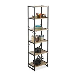 Relaxdays boekenrek industrieel met 6 etages, hoog opbergrek, HxBxD: 180 x 50 x 35 cm, staand rek, PB/metaal, bruin