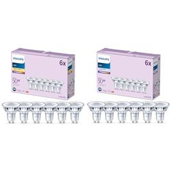 PHILIPS LED Classic Spot Light Bulb 6 Pack [Warm White 2700K - GU10] 50W, Non Dimmable & LED Classic Spot Light Bulb 6 Pack [Cool White 4000K - GU10] 50W, Non Dimmable