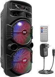 Portable Bluetooth PA Speaker System - 600W Rechargeable Outdoor Bluetooth Speaker Portable PA System w/Dual 8” Subwoofer 1” Tweeter, Microphone In, Party Lights, USB, Radio, Remote - Pyle PPHP2835B