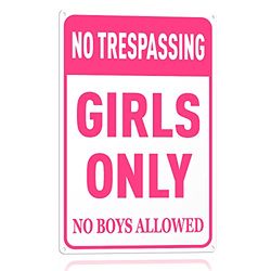 Girls Only-skylt, rosa skylt med texten ”No Trespassing Girls Only No Boys Allowed”, vägg- och dörrskylt för flickrum/sovrum– 20 x 30 cm, aluminium