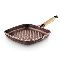 CASTEY - Grill Asador de Inducción Castey, Modelo YG27, Color Terracota, Tamaño 27 cm, Mango de Madera de Cedro, Revestimiento Antiadherente, sin PFOA, Base Full Induction, Apta para Todas las Cocinas