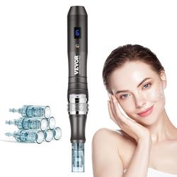 VEVOR Pluma de Microagujas Faciales 6 Cartuchos de Agujas Desechables Pantalla LCD Dermapen Eléctrico Profesional 6 Velocidades Variables Máquina de Microagujas Longitud de Aguja Ajustable 0-2,5 mm