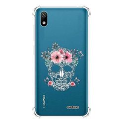 Evetane Beschermhoes compatibel met Huawei Y5 2019, siliconen, schokbestendig, robuust, bescherming rondom, transparant, doodskopmotief