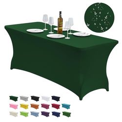 CWK Housse de Table en élasthanne Extensible de 6 m pour Tables Pliantes rectangulaires, résistante aux Plis, élastique et Extensible pour Patio, fête, Banquet, Mariage et événements (Vert Noir)