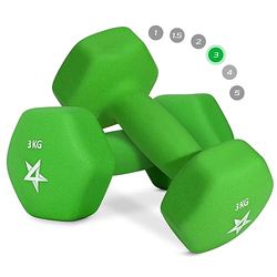 Yes4All YSB5 Hex Neopreen Gewichten Halters Set Paar (1 kg tot 7 kg) - Halterset, Handgewichten Set voor Vrouwen Mannen, Home Gym Workout, 3 KG x 2, Groen