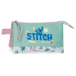 Disney Joumma Bags Stitch Just Chill Drievoudige pennenetui, groen, 22 x 12 x 5 cm, polyester, Groen, Eén maat, Drievoudig etui