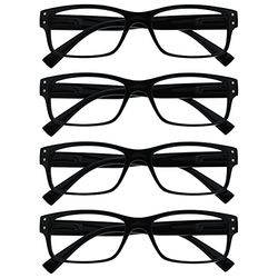 The Reading Glasses Company 4 Pacco Uomo Nero Grande Stile Designer Lettori Cerniere Molla Rrrr11-1 +3,00 - 88 Gr