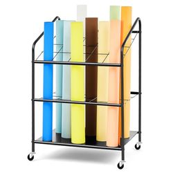 WILLBOND Blueprint opbergrek, draadrol, bestandshouder met wielen, metalen blauwdruk, opbergbak, kar papier, blauwdruk, kast, verticale buis, posterorganizer (20 sleuven, 90 x 40 x 50 cm)