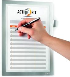 Durable DURAFRAME Note Self-Adhesive Magnetic Frame | A4 Format in Silver | Pack of 1 Frames | Includes Universal Pen Holder