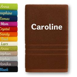 Asciugamano da bagno personalizzato con nome splendidamente ricamato in vari colori Asciugamano personalizzato Asciugamano da bagno Asciugamano in cotone (140 x 70 cm, Marrone)