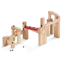 HABA 1136 Ball Track – Large Basic Pack- Large Construction Set with 42 Beechwood Pieces. Includes 6 Glass Marbles and a Little Bell. For Ages 4 and Up (Made in Germany)