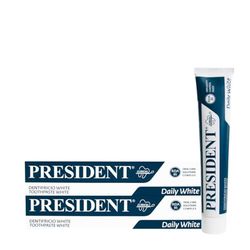 President KIT 2 DENTIFRICIO WHITE ad Azione Sbiancante, antiplacca, antitartaro e anti ingiallimento dei denti. Rinfrescante con Aroma di Menta Piemontese. RDA 85. 2x75ml