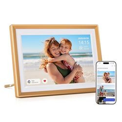 ARZOPA Cornice Digitale in Metallo WiFi 10,1" 32GB HD IPS Schermo Tattile Arzopa APP Gratuita Condivisione Remota di Foto Video Illimitati Ruota Automatica Portafoto Digitale Regalo Perfetto - D10 Oro