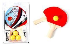 SPORTSIDE - Set van 2 Ping Pong Rackets, 3 Ballen en 1 Net - Racket Spel - Complete Set - Tafeltennis - 046579A - Multicolor - Hout - 25 cm - Sportartikel