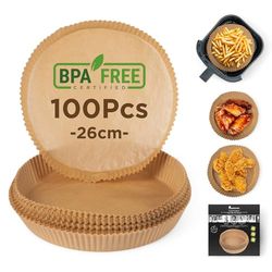 MasterPRO Foodies Carta da forno per friggitrice ad aria senza BPA Set da 100 pezzi Stampi di carta per friggitrice ad aria rotondi da 20 cm con cestello da 3-4.5 l non sbiancati