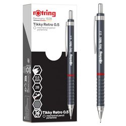 Rotring Tikky Retro Mechanical Pencils | 2B 0.5 mm | Grey Barrels | with Comfort Rippled Grip | 12 Count