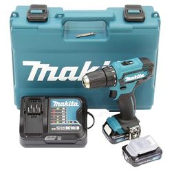 Taladro inalámbrico Makita DF333DSAE de 12 V como máximo/2,0 Ah, 2 baterías+cargador en funda de transporte, negro, azul