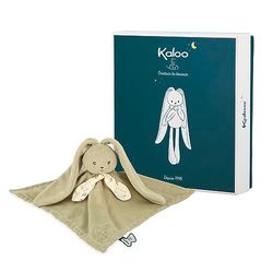 Kaloo - Lapinoo - Doudou Lapin Vert - Peluche Bébé - Carré 30 x 30 cm - Bi-Matières Viscose et Velours Côtelé Très Doux - Boîte Cadeau - Dès la Naissance, K218016