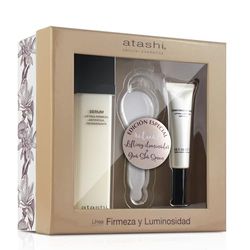 Atashi | Coffret Beauté Rituel Lift Illuminateur | Sérum Haute Efficacité Lift-Fermeté + Contour des Yeux Illuminateur + Gua Sha Spoon | 50 ml + 15 ml