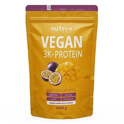 Nutri + Protein Powder Vegan Fruit de la passion et mangue 1kg - 82% de protéines - Nutri-Plus Shape & Shake 3k poudre de protéines végétalien - pour la croissance musculaire