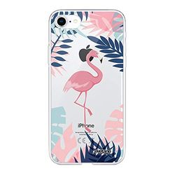 Evetane - Cover integrale per iPhone 7/8/iPhone SE 2020 360, cover anteriore posteriore, resistente, sottile, protezione solida, trasparente, motivo: fenicottero tropicale