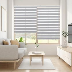 Blindecor - Lira. DoubleLayered Roller Blind, Night and Day, Silver Grey, 100x180 cm