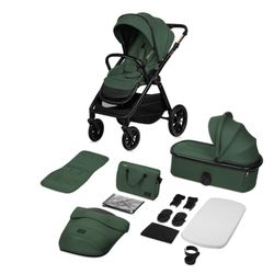 LIONELO LAYLA 2-in-1 combi-kinderwagen, kinderwagen, 0-48 maanden tot 22 kg, reiswieg tot 9 kg, rugleuning en voetensteun verstelbaar, AiryDots, 360° draaibare PU-wielen, volledige vering