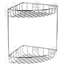 Tatay Double étagère d'angle pour Fils avec Ventouse, INOX, Chrome, 19 x 19 x 26 cm