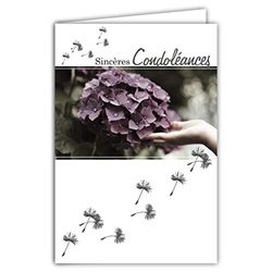 Afie 64-1038 Condolence Card Silver Shiny Hortensia Flower Purple Seeds Hand Stretched Contemporary Graphic Deuil Excess Delivered with White Envelope Format Card Closed 11.5 x 17 cm