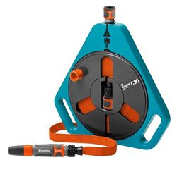 Mangueira plana roll-fix clássica 20 da GARDENA com bobina: bobina compacta com mangueira (Ø 12 mm na bobina), sistema automático de segurança, incl. Lança, com dispositivos de conexão (757-20)