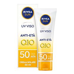 NIVEA SUN UV Viso Anti-Età FP 50 in tubetto da 50 ml,Crema viso antirughe con Coenzima Q10, Crema solare viso 50 per uso giornaliero, Crema antimacchia viso con azione anti-età