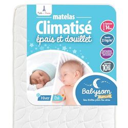 Babysom – Babymadrass – 60 x 120 cm | Barnmadrass sommar/vinter – andas – luftgenomträngligt skumgummi – höjd 14 cm