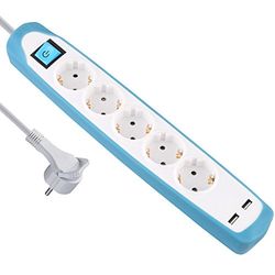 Electraline Gummy 62160 Extensão base 5 tomadas e 2 USB 2.1A - Cover de silicone, cabo 2 m ficha plana