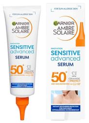 Garnier Ambre Solaire SPF 50+ Sun Protection Serum Face & Body, Non-Sticky, Non-Greasy Fluid Texture, No White Cast, Sensitive Advanced, 125 ml