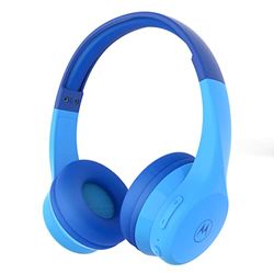 Motorola Moto JR300 Bluetooth Kids Headphones with Mic - Lightweight Over Ear Headphones for Kids, 85dB Volume Limiter, Audio Splitter for Sharing - Great for School, Travel, Gaming - Blue