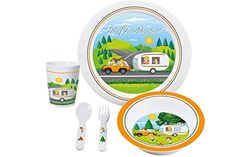 BRUNNER 0830070N Set Piatti Bicchieri Posate Infrangibili per Bambini 5Pezzi, in Melamina, sopra I 3 Anni