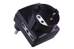 Electraline 70069 - Com o adaptador de tomada de economia de espaço, 1 soquetes bivalentes E 2, 10/16 A, 230 V, preto, preto