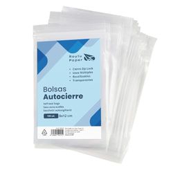 RAYLU PAPER - Self Seal Zip Bags, Pack of 100 Reusable Clear Plastic Bags, Multiple Uses, Made in Europe (8 x 12)