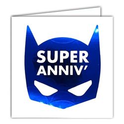 22227 Super Birthday Superhero Mask Batman Glossy Blue Square Card with White Envelope 15 x 15 cm - Creation Edition Print Made in France - Dream of Words Collection